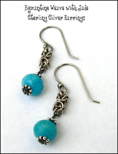 Byzantine Weave with Jade Sterling Silver Earrings