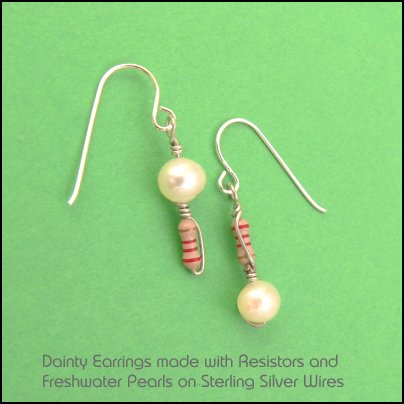 Resistor and Freshwater Pearl Earrings by PinkWaterFairy